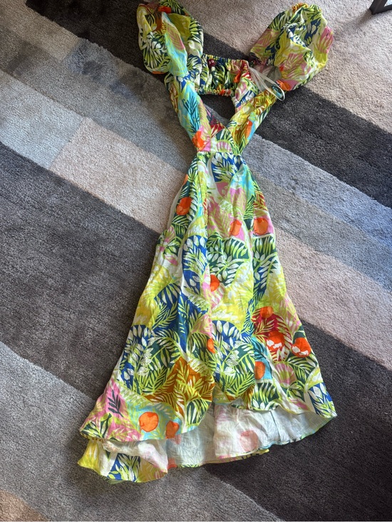 STAUD Dresses & Skirts - STAUD Yellow Tropical Print Cutout Maxi Dress